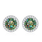 Tezzc moissanite stud earrings in 925 sterling silver, featuring sparkling green, blue, pink, red and black stones