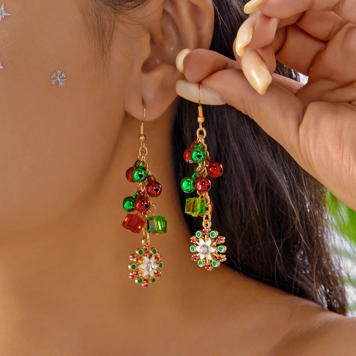 Trendy Christmas asymmetrical dangle earrings for women by HSF Marketplace