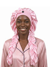 Heatless Curl Satin Bonnet for Sleeping, No Slip Sleep Bonnet with Long Curling Ribbons for Braids & Long Hair