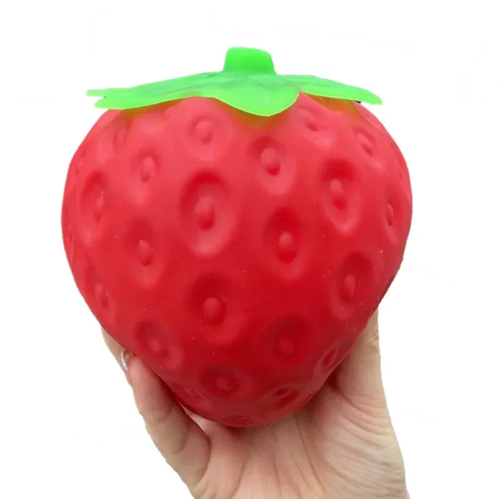 Large Giant Strawberry Squishy Toy by HSF Marketplace, slow-rising stress relief sensory fruit toy for adults and kids.