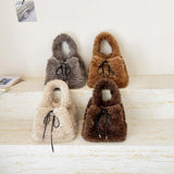 Leftside 2026 Winter faux fur small tote bag with curly fluffy fur, drawstring top handle, shoulder bag for women, HSF Marketplace