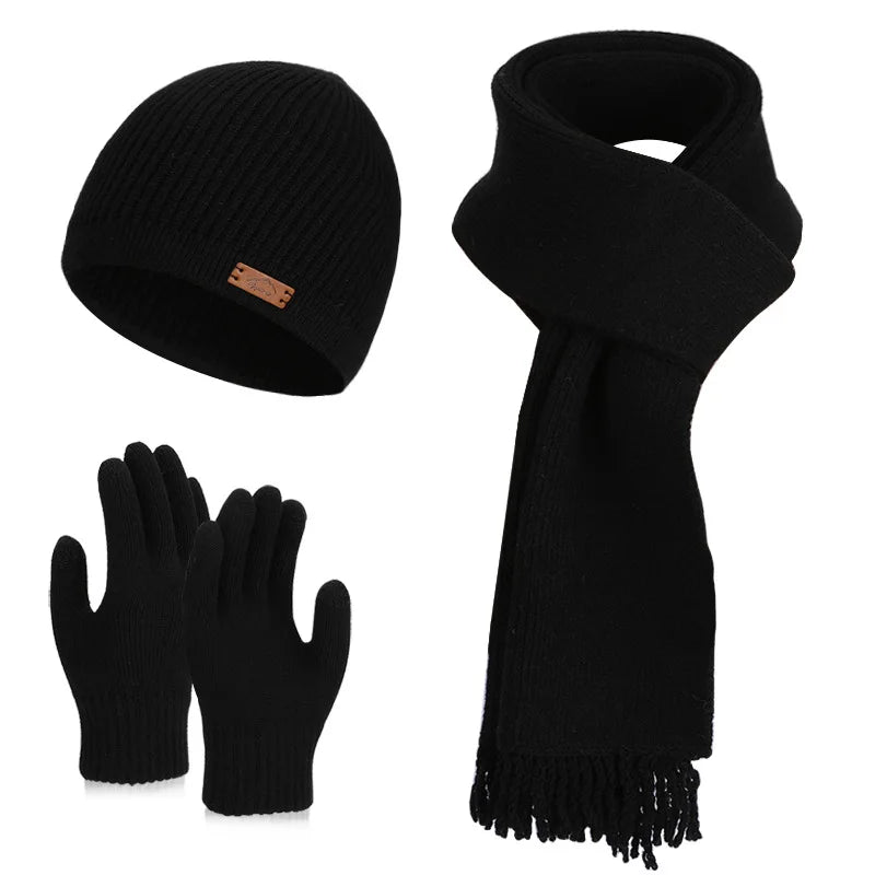 Women's warm woolen hat, scarf and gloves winter set in coordinated colors