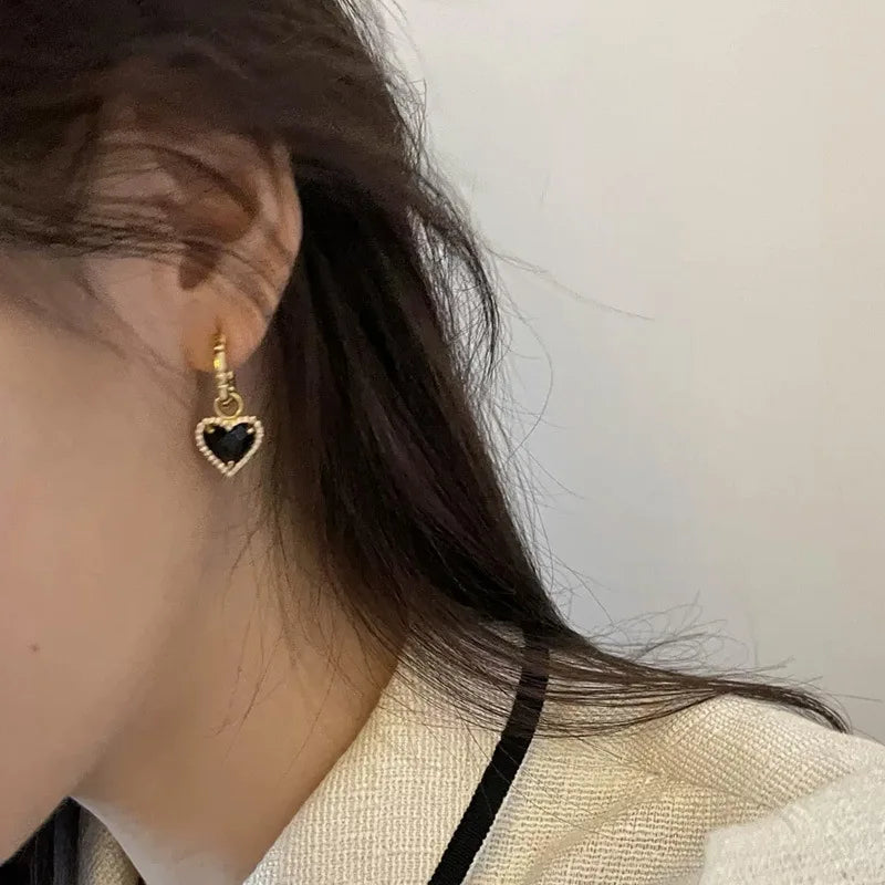 Black LOVE heart zircon drop earrings for women by HSF Marketplace