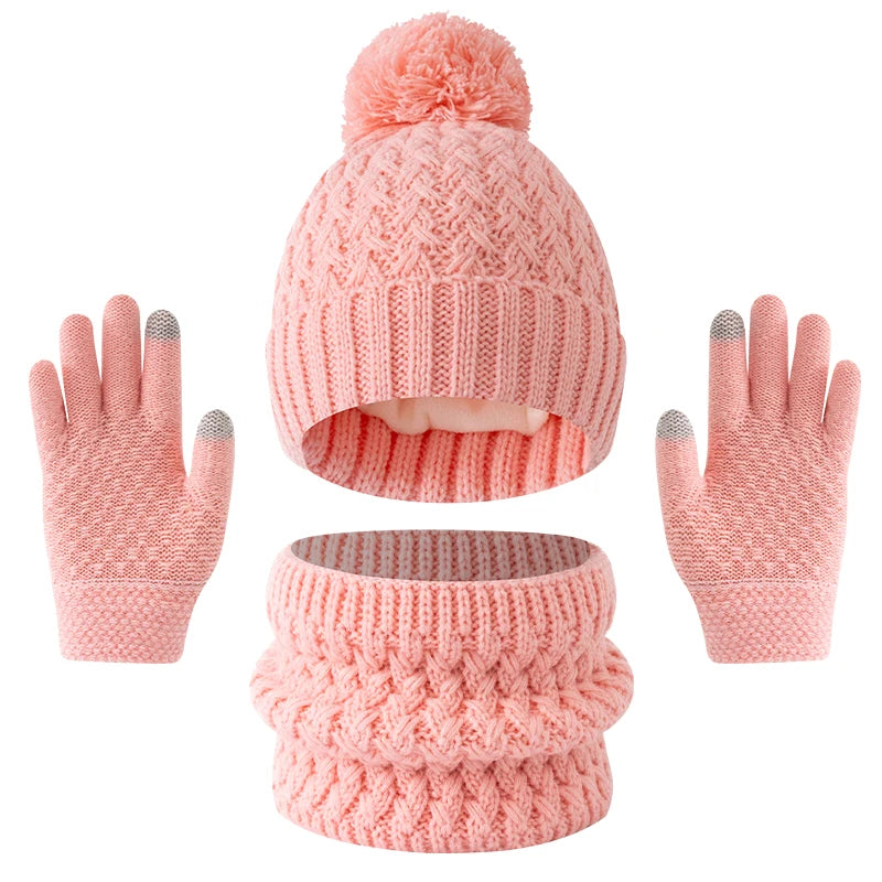 Kids' solid color fleece hat, scarf and gloves winter set by HSF Marketplace