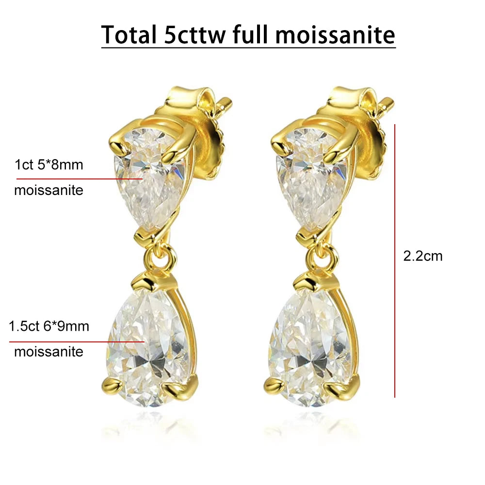Moissanite waterdrop drop earrings in 925 sterling silver by HSF Marketplace