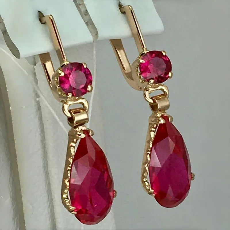 Bohemian vintage red teardrop earrings for women by HSF Marketplace