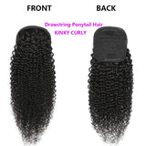 Kinky curly Brazilian human hair drawstring ponytail extension with clip, natural-looking Remy hairpiece for women