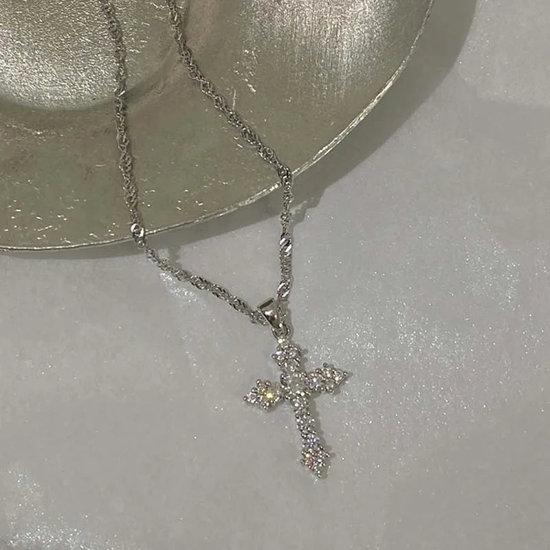 Silver crystal zircon cross pendant necklace for women by HSF Marketplace