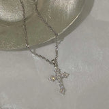 Silver crystal zircon cross pendant necklace for women by HSF Marketplace