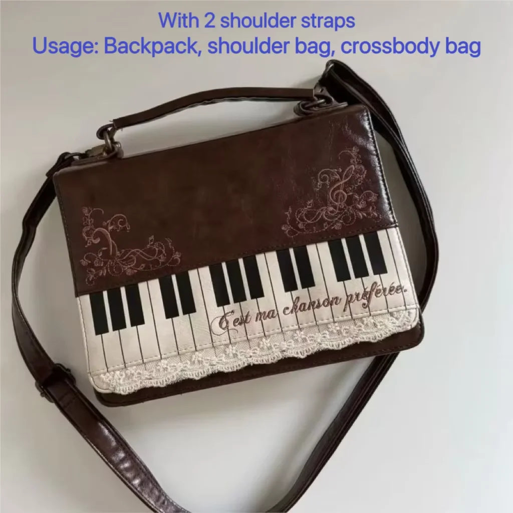 Vintage piano shoulder bag for women, stylish crossbody ita bag with musical keyboard design