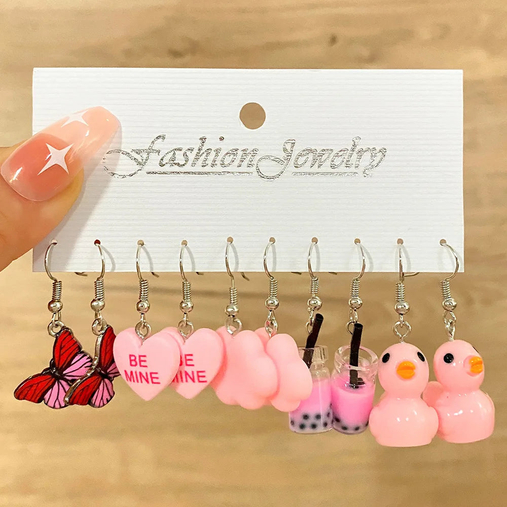 Cute cartoon duck dangle earrings set for trendy girls, HSF jewelry earrings visibly hanging design
