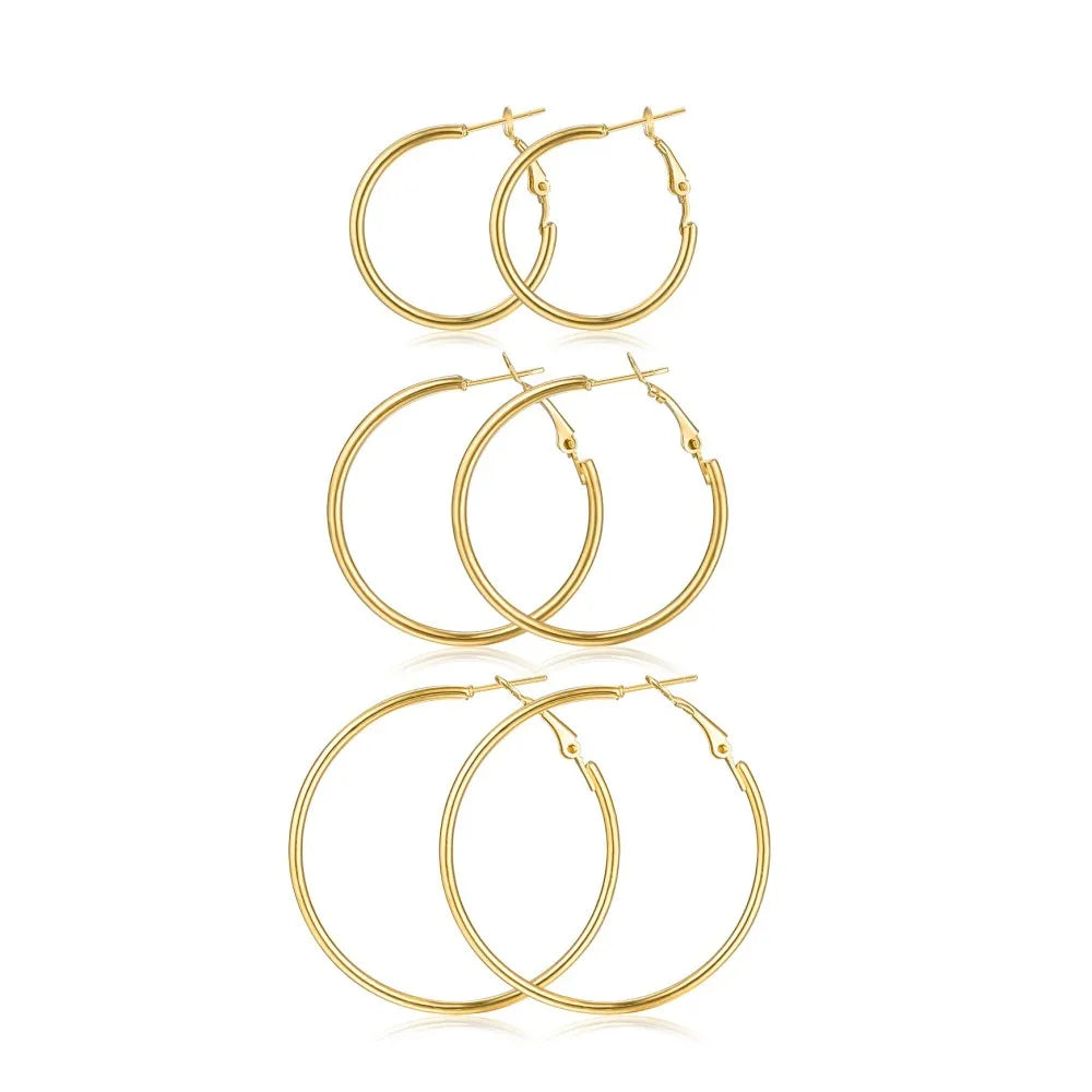 Gold metal hoop earrings set for women, stylish lightweight jewelry by HSF Marketplace