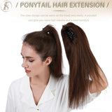TESS Brazilian human hair claw clip-in ponytail extension, 14-22 inches, natural black and blonde tones