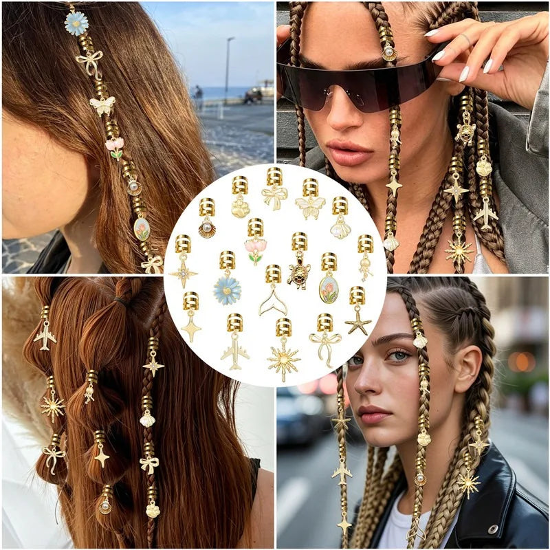 Stars tulip alloy hair jewelry for stylish braid accessories, HSF Marketplace hair styling tool