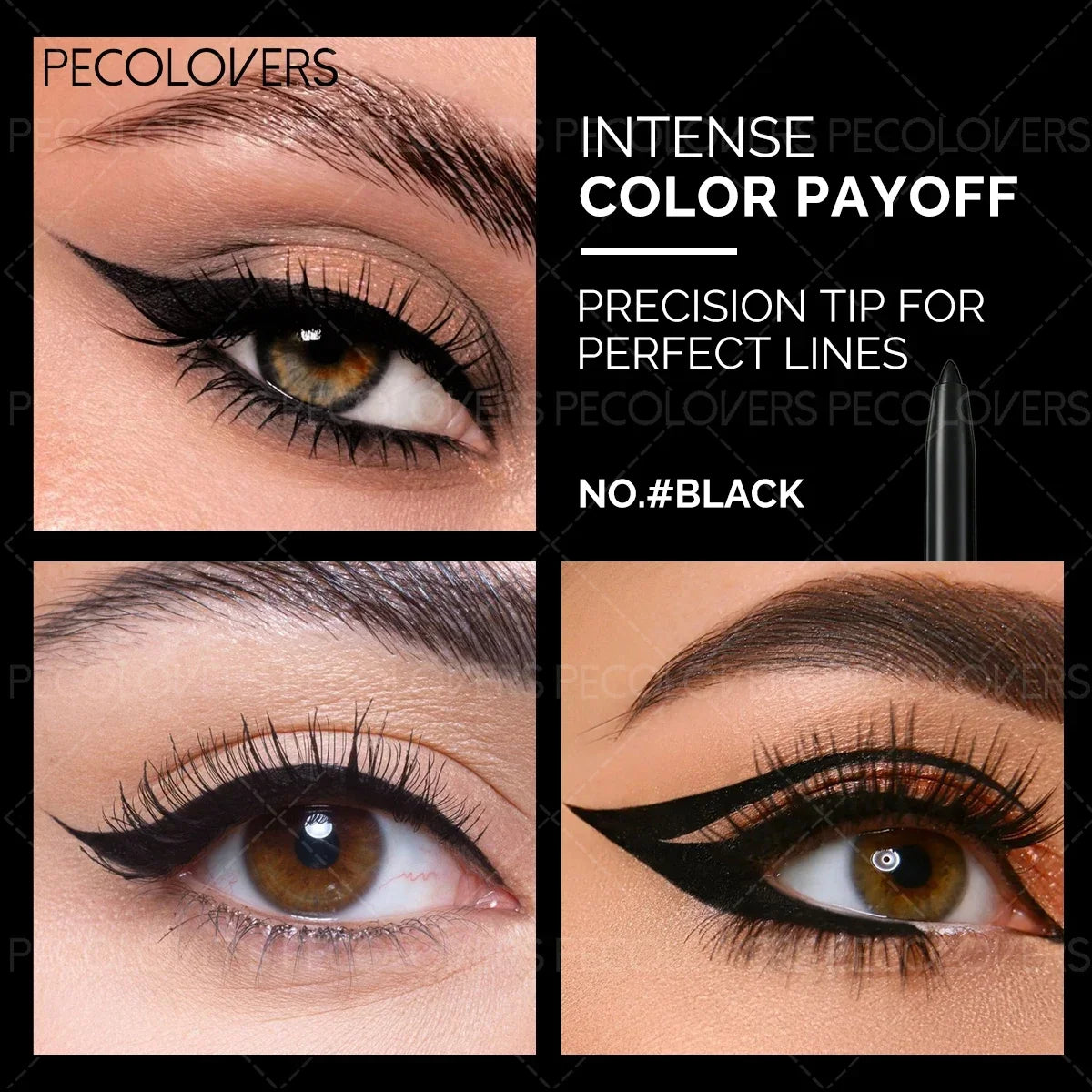 9-piece black gel eyeliner pencil kit with smooth-gliding, waterproof, sweat-resistant formula for makeup beginners