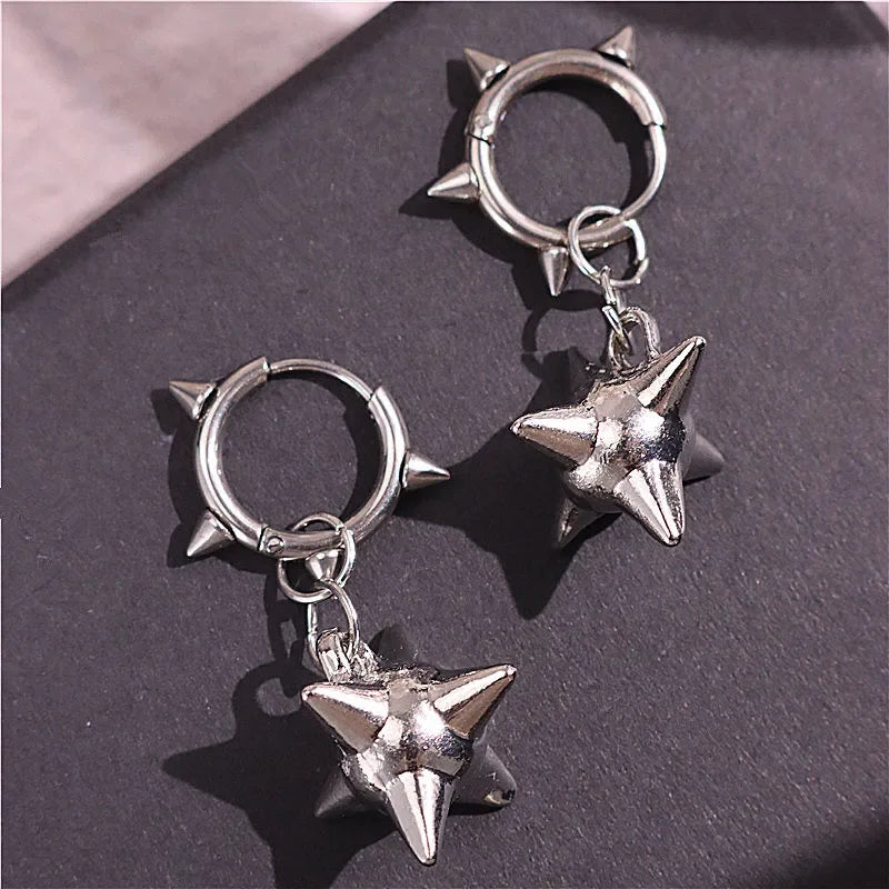 Classic star earrings, chunky dangly hypoallergenic y2k goth jewelry in an edgy punk fairy aesthetic