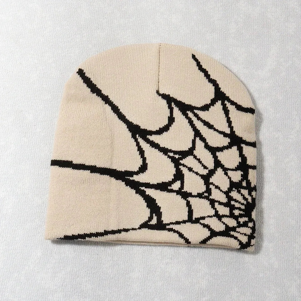 Autumn unisex spiderweb knitted beanie hat, Y2K punk skull cap for women and men in black streetwear style