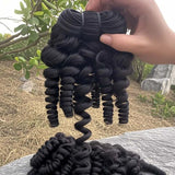 Funmi Loose Human Hair Bundles With Closure Brazilian Virgin Human Hair Weave 4x4 HD Lace Human Hair Wavy And Wet Extensions