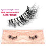 3D Mink Half Eye Lashes Natural Lightweight Short Fake Eyelashes Soft Fluffy Clear Band Strip Mink Lashes Extension