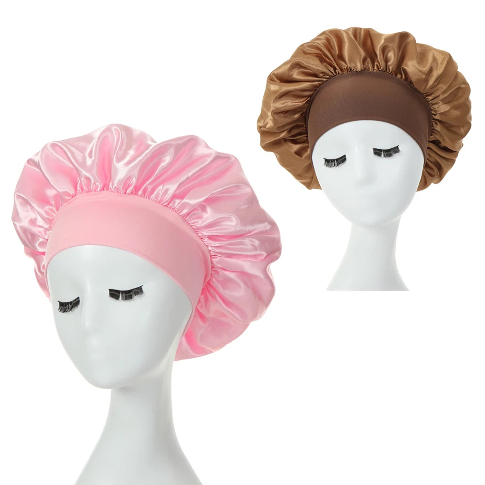 2-pack wide brim satin bonnets with elastic band for women by HSF Marketplace