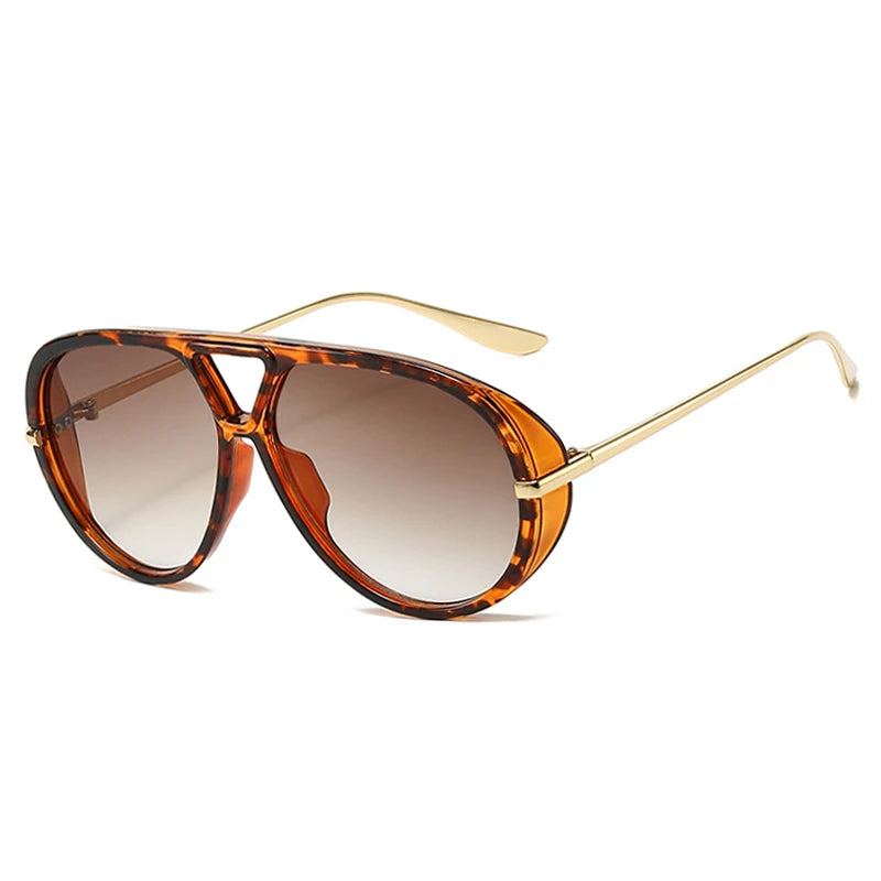 Oversized women's retro pilot sunglasses with double bridges, candy color gradient lenses, UV400 protection, and punk style.