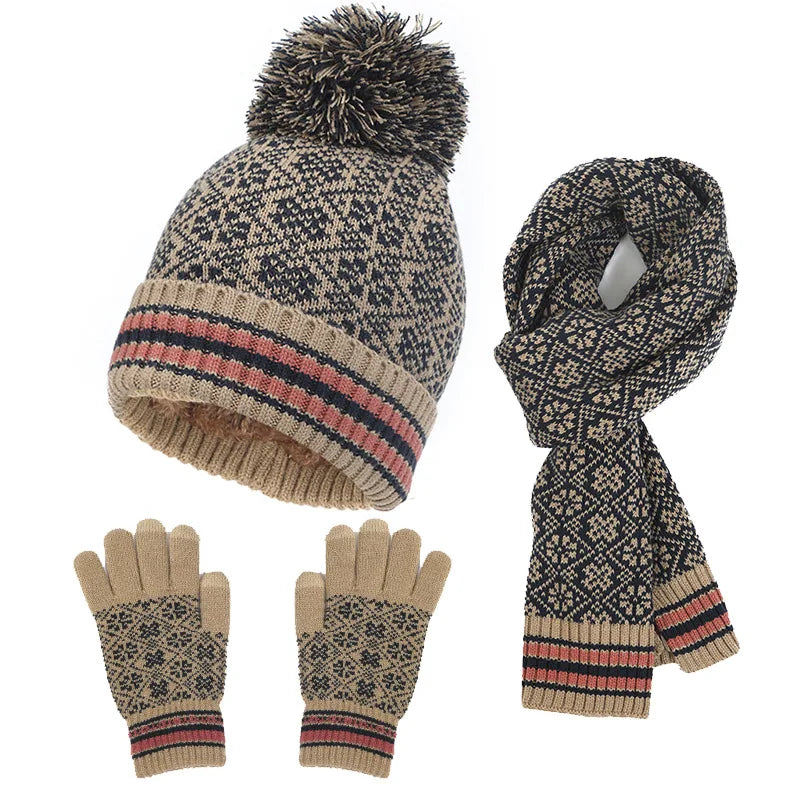 HSF Marketplace warm knit hat, gloves and scarf set for winter outdoor wear
