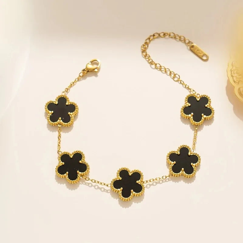 White Black Red Green Shell Five Leaf Flower Stainless Steel Ladies Bracelet Simple for Woman Party Birthday Jewelry Gift Clover