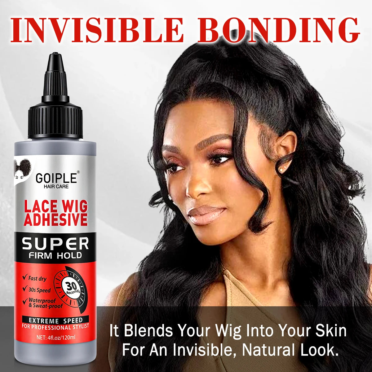 GOIPLE Lace Wig Adhesive, 30s Quick-Drying Super Firm Hold Glue, Twin Bottle Set with Two 120 ml Bottles for Lace Wigs, Closures and Toupees