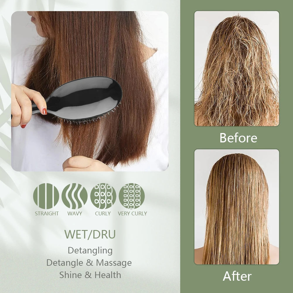 Harsany boar bristle hair brush and massage comb for styling and hair care, suitable for salon and hair extension use.