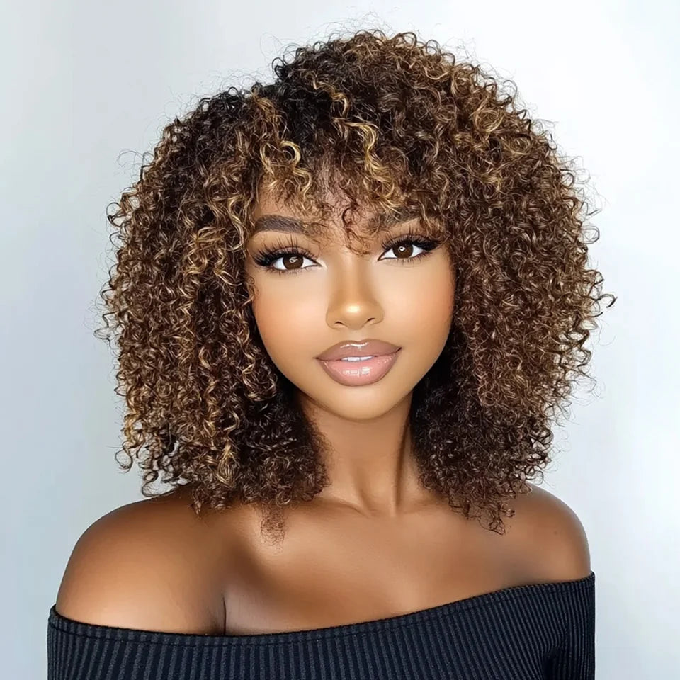 Curly bob human hair wig with natural-looking curls and layered style by HSF Marketplace