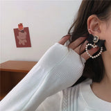 New Korean Trendy 925 Silver Needle Black Bowknot Square Crystal Drop Earrings for Women Elegant Pearl Heart Jewelry Gifts