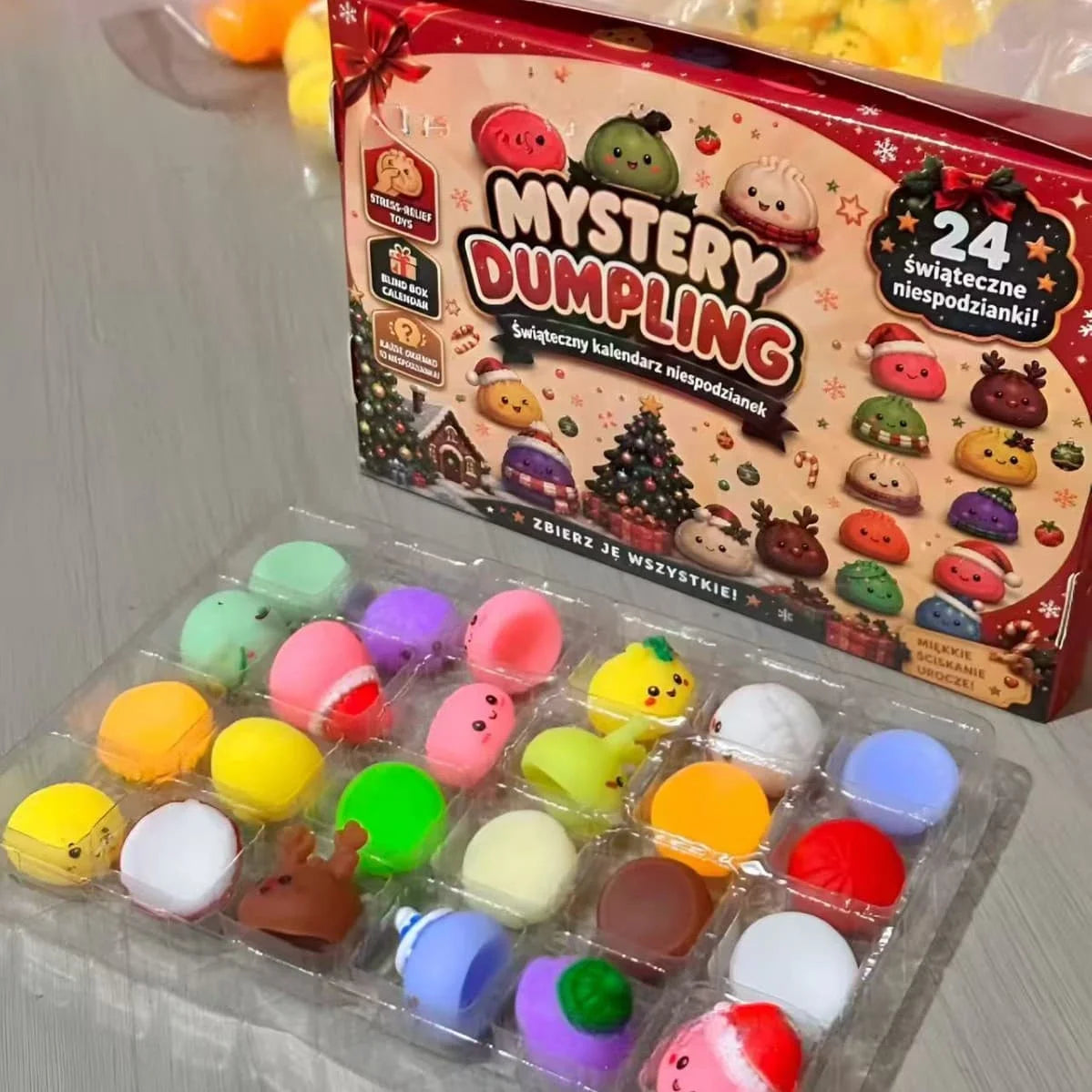 2026 dumpling squishy advent calendar with 24 mini holiday sensory toy figures by HSF Marketplace