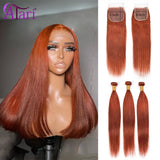 Ginger Orange Colored Straight Bundles with Closure Brazilian 5x5 4x4 Lace Closure Bundles with Closure Transparent Lace Hair