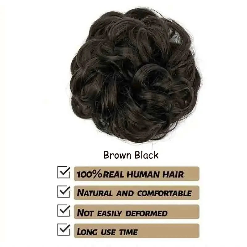 Curly wavy human hair messy bun scrunchie ponytail updo extension for women by HSF Marketplace