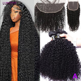 Afro Deep Kinky Curly Human Hair 3/4 Bundle with HD Transparent Lace Frontal Closure And Bundle Virgin Hair Weave Extension