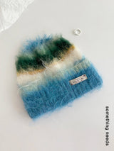 Y2K striped winter scarf, gloves, and hat set for women in a coordinated cold-weather design