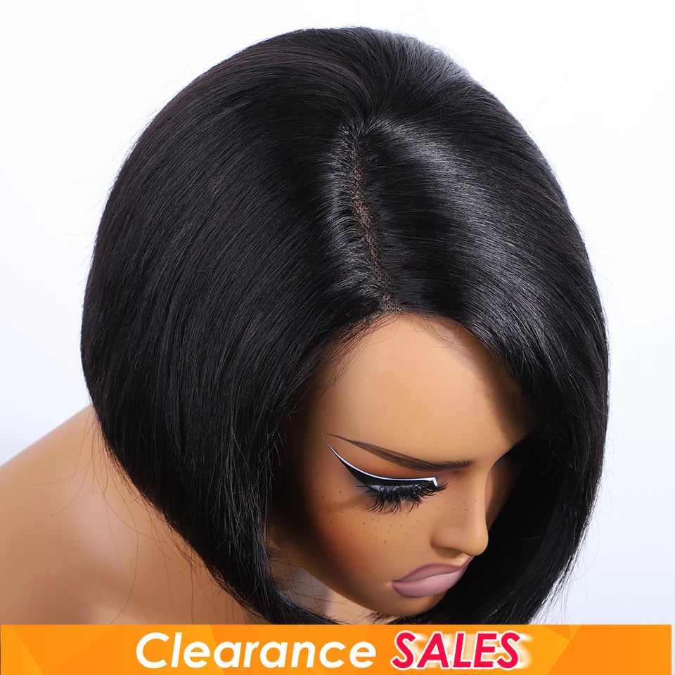 Rebecca short bob side-part straight Brazilian human hair wig in natural black, HSF Marketplace brand