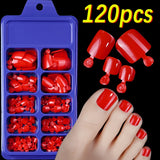 120-piece pink square French tip press-on toenails, short glossy false toe nail set by HSF Marketplace