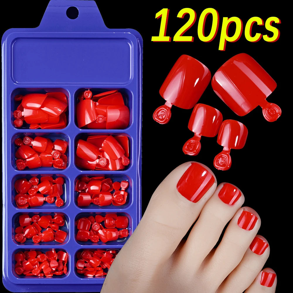 120-piece pink square French tip press-on toenails, short glossy false toe nail set by HSF Marketplace