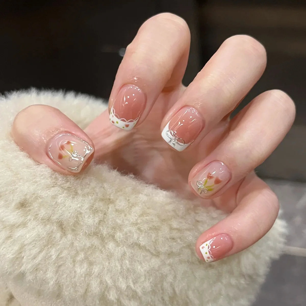 24-piece blush pink glitter diamond cat eye coffin press-on false nails with full-cover short square tips