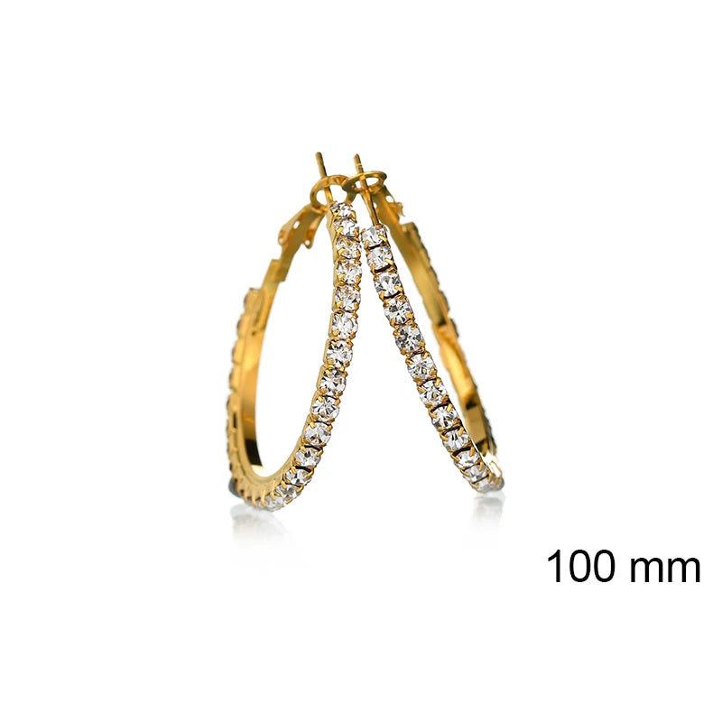 30-100mm large crystal hoop earrings with CZ details, hip hop style jewelry by HSF Marketplace