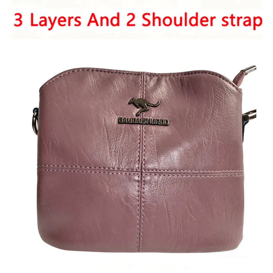 Genuine soft PU leather handbag for women with vintage design, large capacity shoulder tote bag in elegant style.