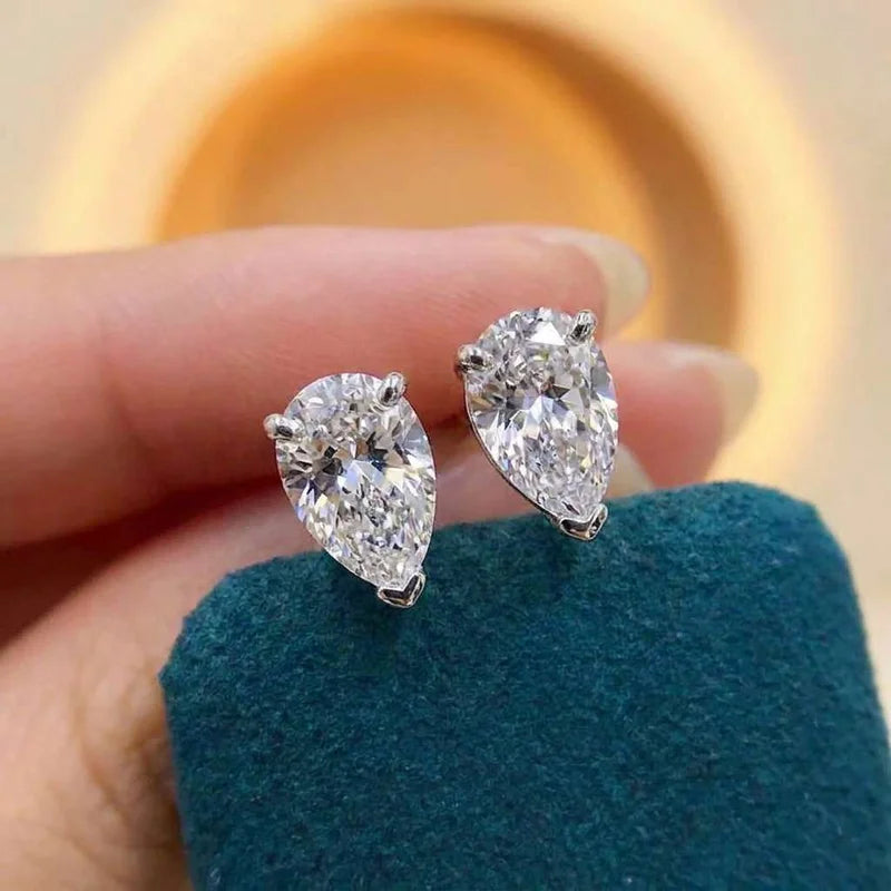 925 sterling silver water drop pear white zircon small stud earrings for women by HSF Marketplace