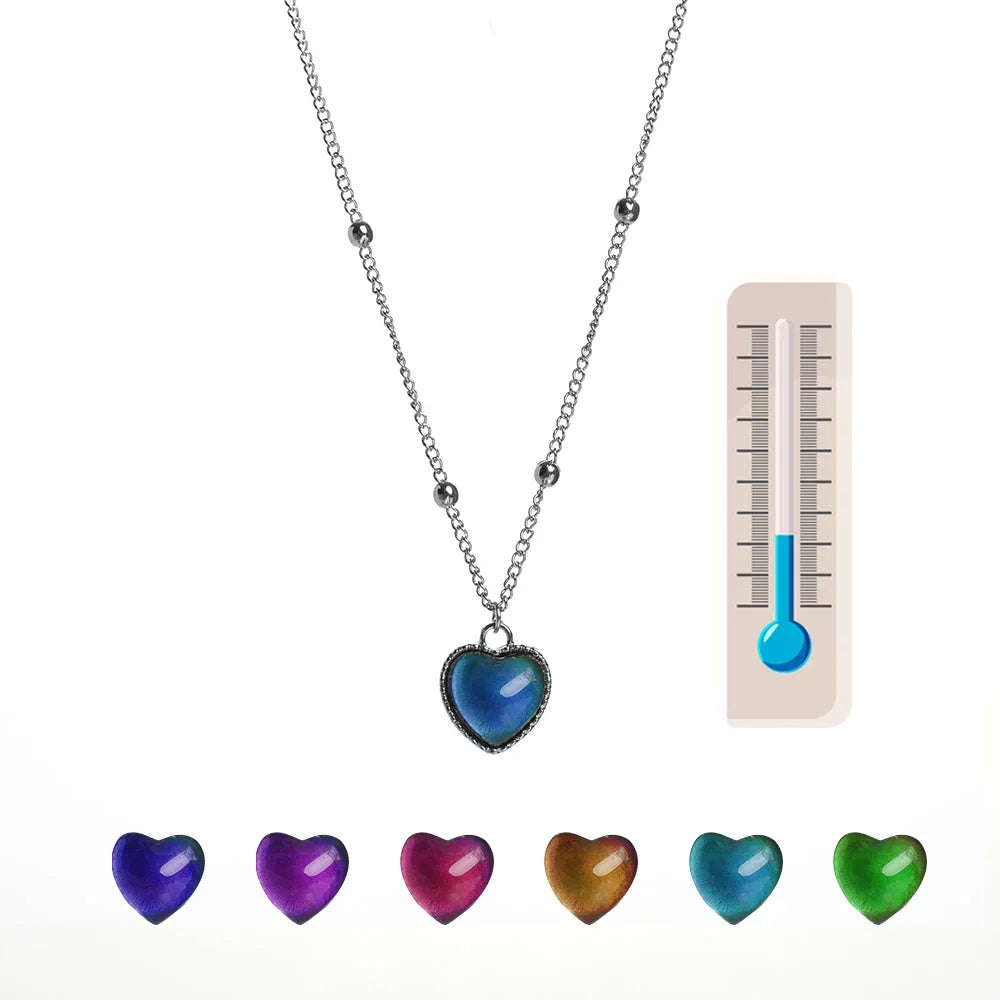 Heart-shaped mood locket necklace by HSF Marketplace featuring color-changing, temperature-sensitive stainless steel jewelry with love-themed pendant