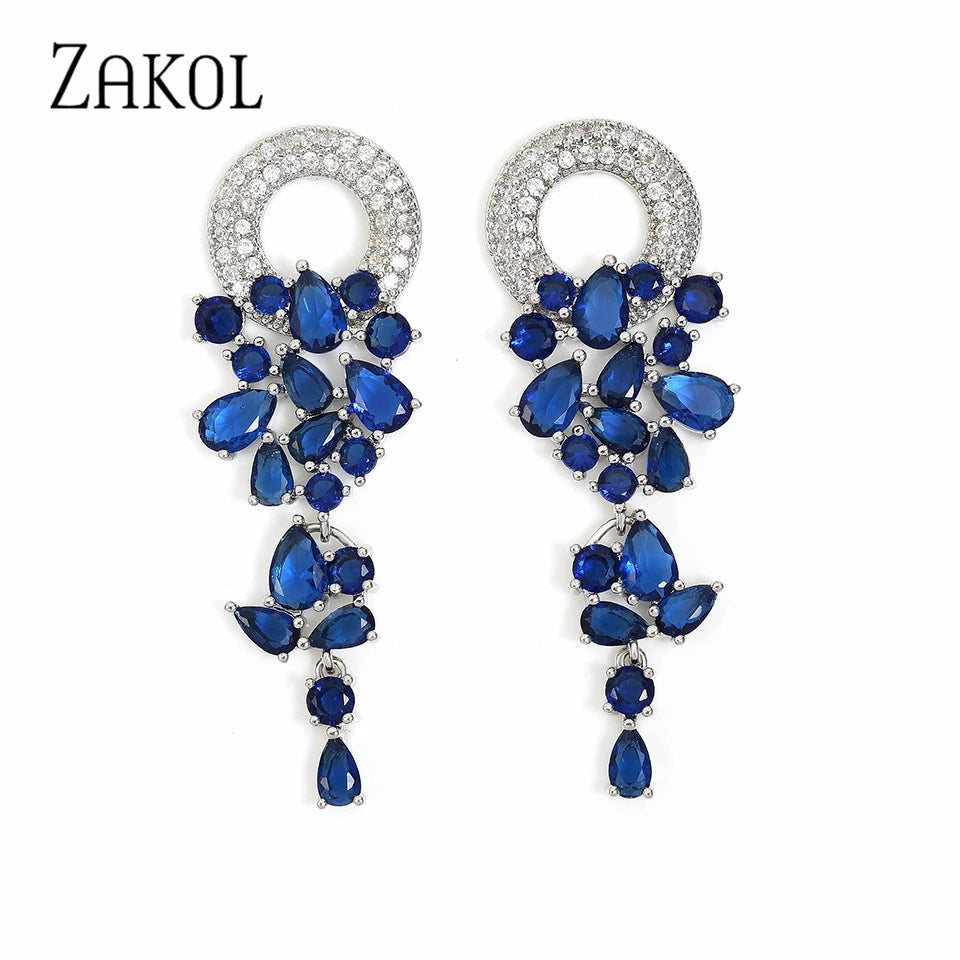 Elegant blue cubic zirconia drop earrings for women by HSF Marketplace