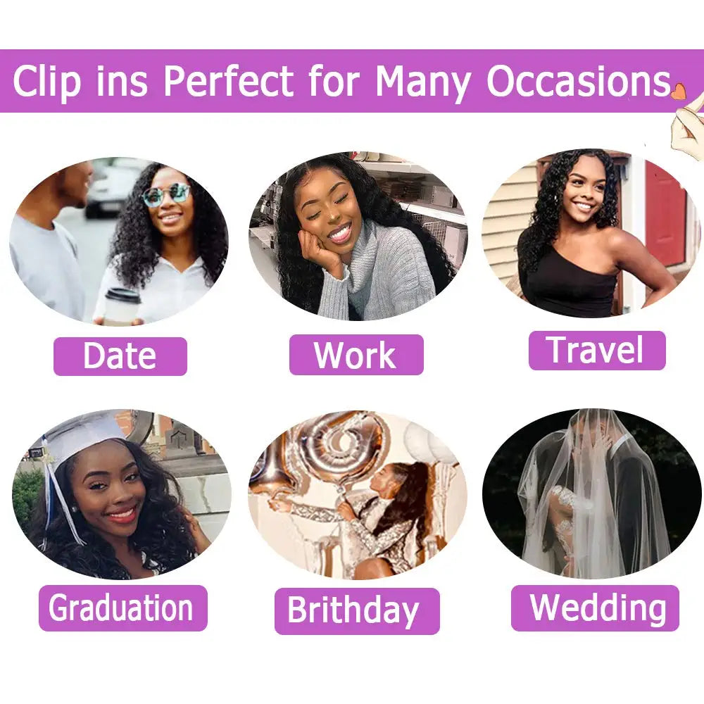 Kinky curly Brazilian Remy human hair clip-in extensions, natural color, 8-piece full head set for Black women