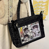 New Y2K Ribbon Bow Japanese Ita Shoulder Bag Cute Girl Transparent Pocket Large Capacity Crossbody Tote Bag DIY Display Handbags
