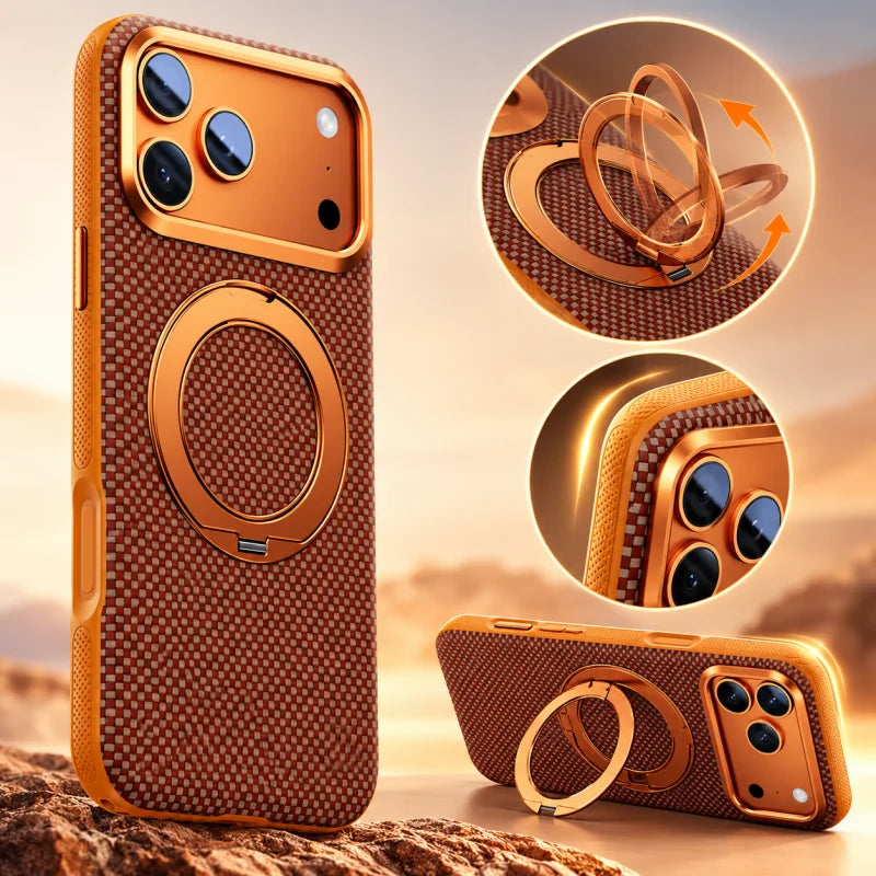 Kevlar case for iPhone 18 Pro Max with magnetic stand and protective design