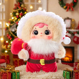 Cute fluffy Christmas Eve plush doll collectible figure in festive holiday decor styling