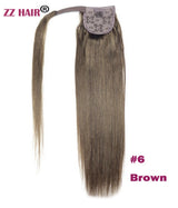 ZZHAIR 100% human hair straight wrap-around ponytail extension, machine-made Remy clip-in style